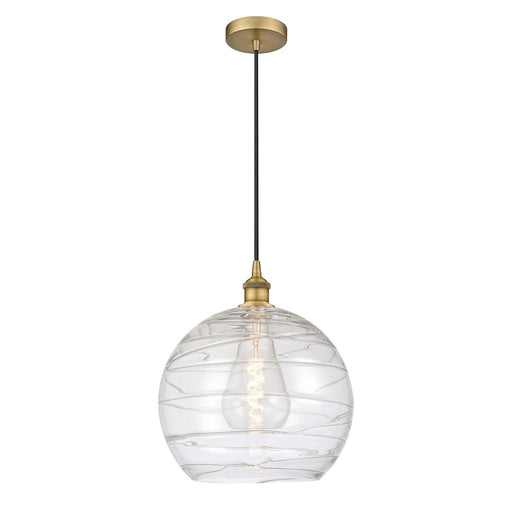 Innovations Athens Deco Swirl 14in 1-Light Mini Pendant | Industrial Brushed Brass and Clear Deco Swirl Glass | Kitchen | Model 616-1P-BB-G1213-14CL