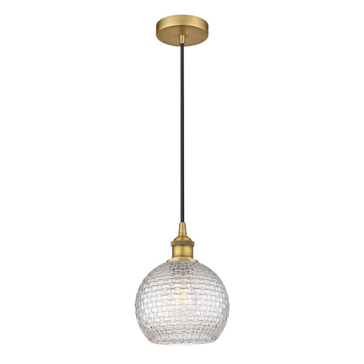 Innovations Athens 8in 1-Light Mini Pendant | Modern Farmhouse Brushed Brass and Clear Basket Weave Glass | Kitchen Island & | Model 616-1P-BB-G122C-8CL