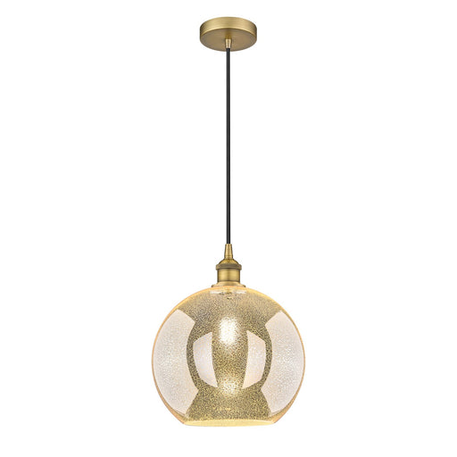 Innovations Athens 12in 1-Light Mini Pendant | Industrial Brushed Brass Steel and Mercury Glass | Kitchen Island & Dining Room | Model 616-1P-BB-G128-12