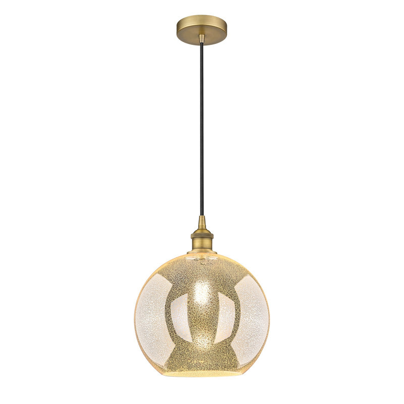 Innovations Athens 12in 1-Light Mini Pendant | Industrial Brushed Brass Steel and Mercury Glass | Kitchen Island & Dining Room | Model 616-1P-BB-G128-12