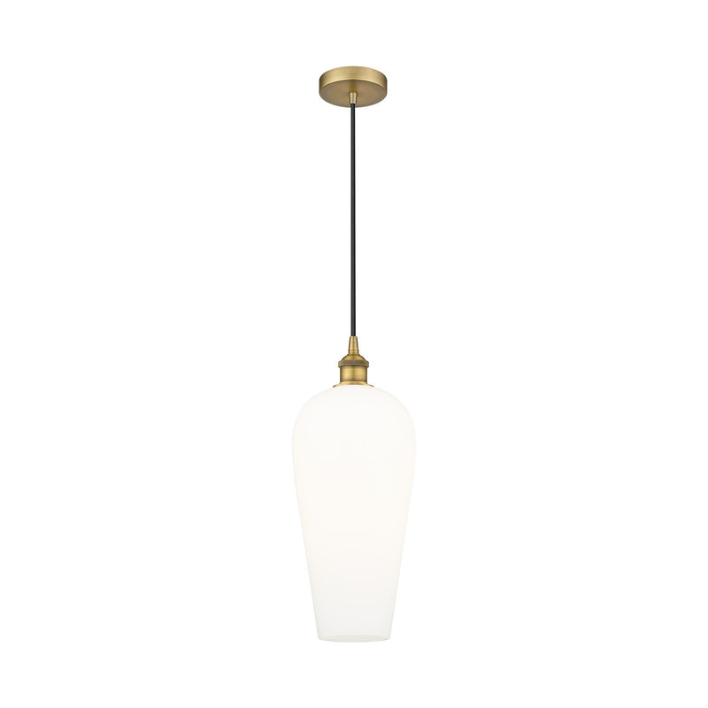 Innovations Chelsea 8in 1-Light Mini Pendant | Industrial Brushed Brass Steel and White Glass | Kitchen Island & Dining Room | Model 616-1P-BB-G456-8WH
