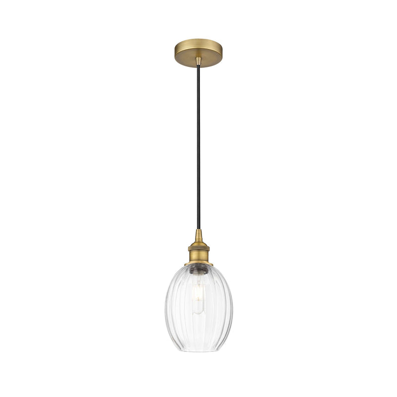 Innovations Preston Bulb 6.25in 1-Light Mini Pendant | Industrial Brushed Brass Steel and Clear Glass | Kitchen Island & Dining | Model 616-1P-BB-G459-6CL