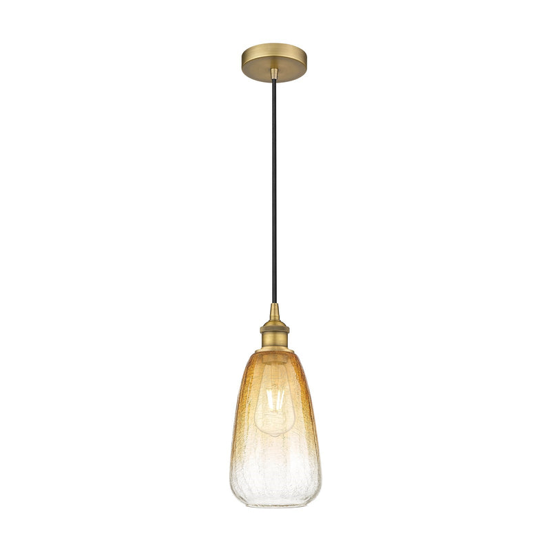 Innovations Brookhaven Almond 6in 1-Light Mini Pendant | Industrial Brushed Brass and Amber Glass | Kitchen Island & Dining | Model 616-1P-BB-G480-6AM