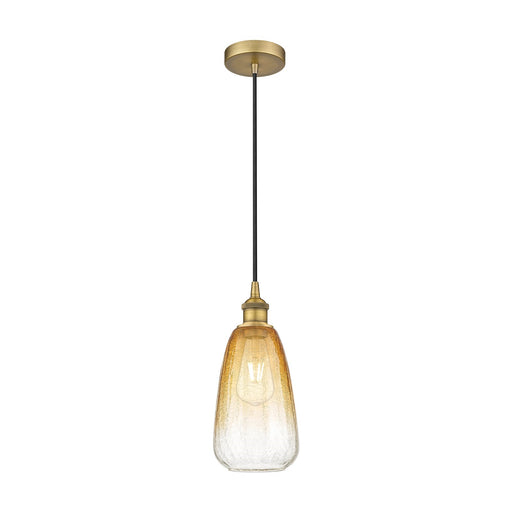 Innovations Brookhaven Almond 6in 1-Light Mini Pendant | Industrial Brushed Brass and Amber Glass | Kitchen Island & Dining | Model 616-1P-BB-G480-6AM