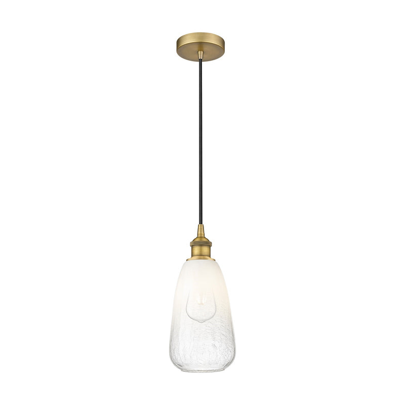 Innovations Brookhaven Almond 6in 1-Light Mini Pendant | Industrial Brushed Brass and Opal Glass | Kitchen Island & Dining Room | Model 616-1P-BB-G480-6OP