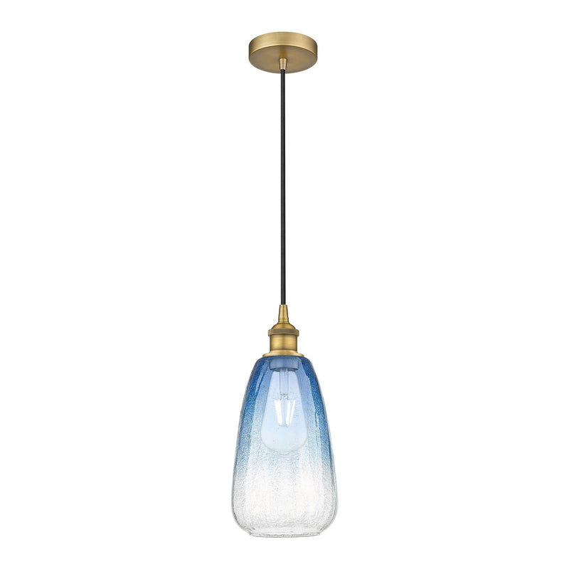 Innovations Brookhaven Almond 6in 1-Light Mini Pendant | Industrial Brushed Brass and Sapphire Blue Glass | Kitchen Island & | Model 616-1P-BB-G480-6SB