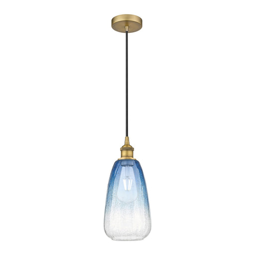 Innovations Brookhaven Almond 6in 1-Light Mini Pendant | Industrial Brushed Brass and Sapphire Blue Glass | Kitchen Island & | Model 616-1P-BB-G480-6SB