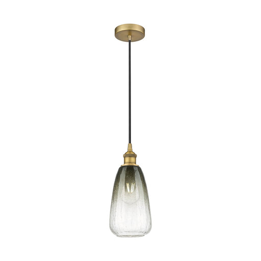 Innovations Brookhaven Almond 6in 1-Light Mini Pendant | Industrial Brushed Brass and Slate Glass | Kitchen Island & Dining | Model 616-1P-BB-G480-6SL