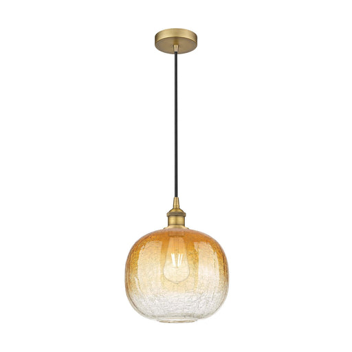 Innovations Brookhaven Sphere 10.5in 1-Light Mini Pendant | Industrial Brushed Brass and Amber Glass | Kitchen Island & Dining | Model 616-1P-BB-G481-10AM