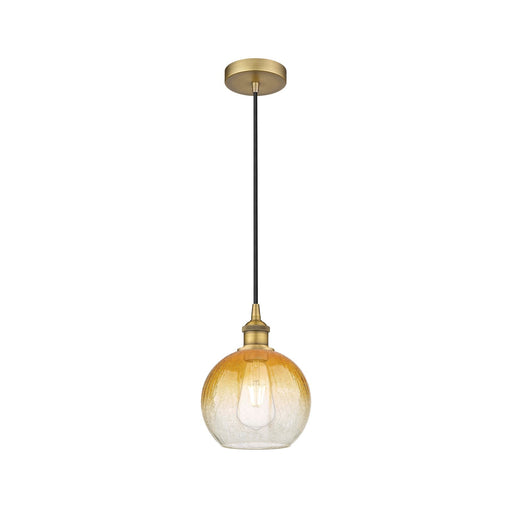 Innovations Brookhaven Globe 8in 1-Light Mini Pendant | Industrial Brushed Brass Steel and Amber Glass | Kitchen Island & | Model 616-1P-BB-G483-8AM