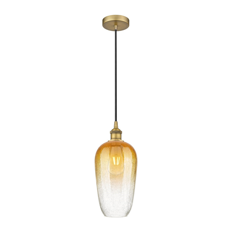 Innovations Brookhaven Flute 7in 1-Light Mini Pendant | Industrial Brushed Brass Steel and Amber Glass | Kitchen Island & | Model 616-1P-BB-G484-7AM