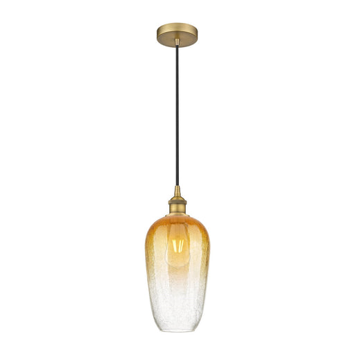 Innovations Brookhaven Flute 7in 1-Light Mini Pendant | Industrial Brushed Brass Steel and Amber Glass | Kitchen Island & | Model 616-1P-BB-G484-7AM