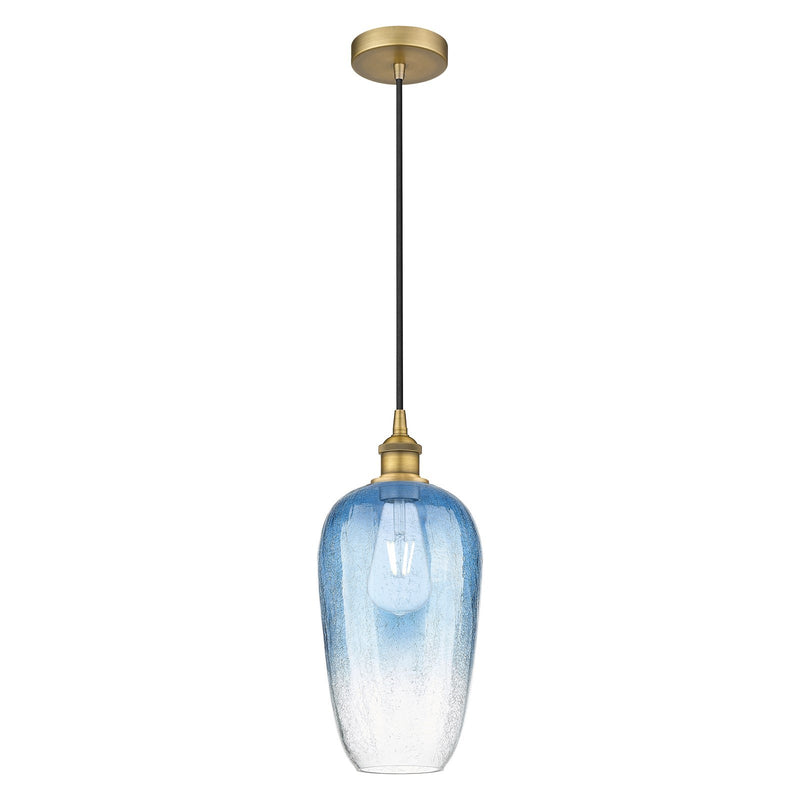 Innovations Brookhaven Flute 7in 1-Light Mini Pendant | Industrial Brushed Brass and Sapphire Blue Glass | Kitchen Island & | Model 616-1P-BB-G484-7SB