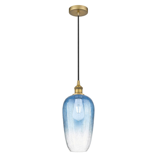 Innovations Brookhaven Flute 7in 1-Light Mini Pendant | Industrial Brushed Brass and Sapphire Blue Glass | Kitchen Island & | Model 616-1P-BB-G484-7SB