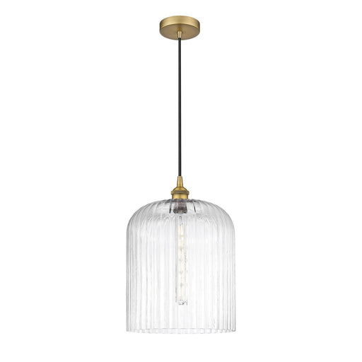 Innovations Bridal Veil 5in 1-Light Mini Pendant | Art Nouveau Brushed Brass Steel and Clear Ribbed Glass | Kitchen Island & | Model 616-1P-BB-G559-12CL