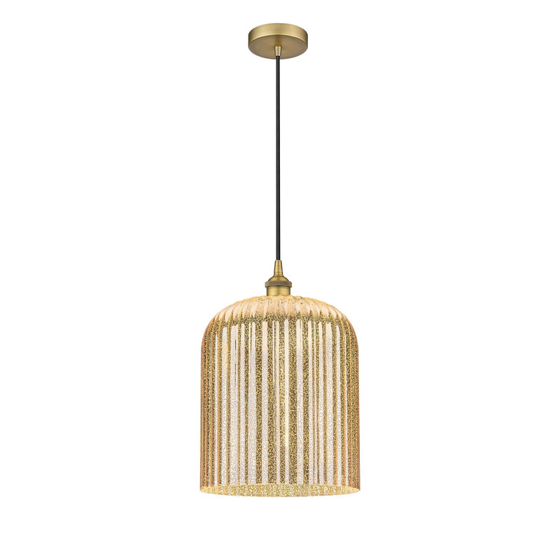 Innovations Bridal Veil 5in 1-Light Mini Pendant | Art Nouveau Brushed Brass Steel and Mercury Ribbed Glass | Kitchen Island & | Model 616-1P-BB-G559-12ME