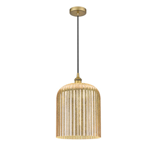 Innovations Bridal Veil 5in 1-Light Mini Pendant | Art Nouveau Brushed Brass Steel and Mercury Ribbed Glass | Kitchen Island & | Model 616-1P-BB-G559-12ME