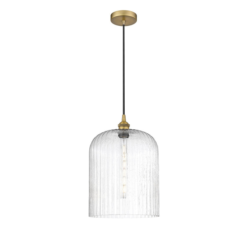 Innovations Bridal Veil 5in 1-Light Mini Pendant | Art Nouveau Brushed Brass Steel and Seedy Ribbed Glass | Kitchen Island & | Model 616-1P-BB-G559-12SDY