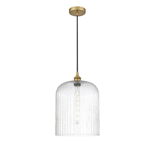 Innovations Bridal Veil 5in 1-Light Mini Pendant | Art Nouveau Brushed Brass Steel and Seedy Ribbed Glass | Kitchen Island & | Model 616-1P-BB-G559-12SDY