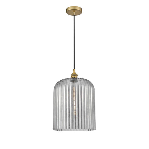 Innovations Bridal Veil 5in 1-Light Mini Pendant | Art Nouveau Brushed Brass and Light Smoke Ribbed Glass | Kitchen Island & | Model 616-1P-BB-G559-12SM