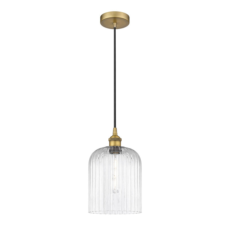 Innovations Bridal Veil 5in 1-Light Mini Pendant | Art Nouveau Brushed Brass and Clear Ribbed Glass | Kitchen Island & Dining | Model 616-1P-BB-G559-8CL