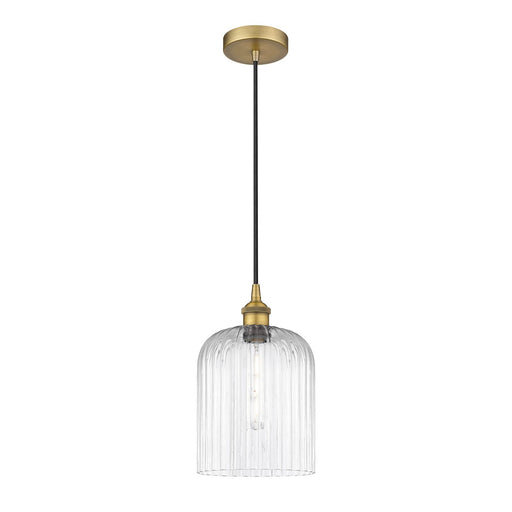 Innovations Bridal Veil 5in 1-Light Mini Pendant | Art Nouveau Brushed Brass and Clear Ribbed Glass | Kitchen Island & Dining | Model 616-1P-BB-G559-8CL