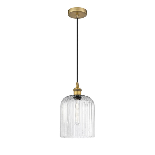 Innovations Bridal Veil 5in 1-Light Mini Pendant | Art Nouveau Brushed Brass and Seedy Ribbed Glass | Kitchen Island & Dining | Model 616-1P-BB-G559-8SDY