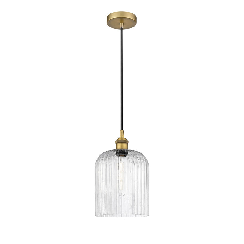 Innovations Bridal Veil 5in 1-Light Mini Pendant | Art Nouveau Brushed Brass and Seedy Ribbed Glass | Kitchen Island & Dining | Model 616-1P-BB-G559-8SDY