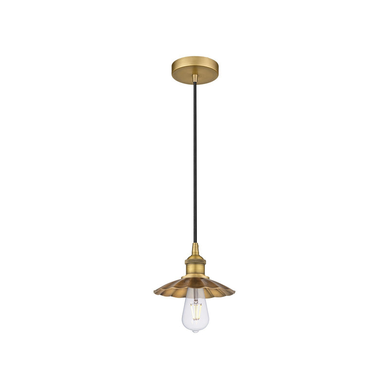 Innovations Scallop 8in 1-Light Mini Pendant | Industrial Brushed Brass Steel and Brushed Brass Metal Shade | Kitchen Island & | Model 616-1P-BB-M17-BB