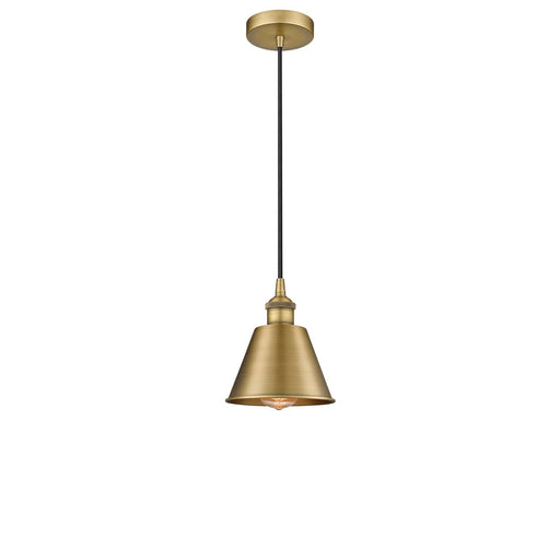 Innovations Smithfield 1-Light 6.5in Mini Pendant | Industrial Farmhouse Brushed Brass Steel and Metal Cone Shade | Kitchen | Model 616-1P-BB-M8-LED
