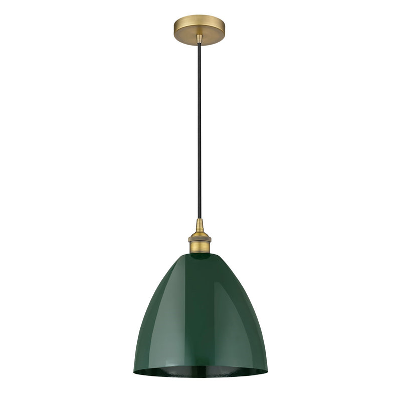 Innovations Plymouth 12in 1-Light Mini Pendant | Industrial Brushed Brass and Matte Green Metal | Kitchen Island & Dining | Model 616-1P-BB-MBD-12-GR-LED