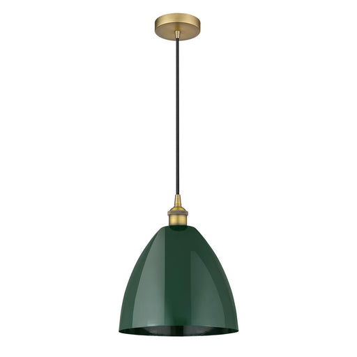 Innovations Plymouth 12in 1-Light Mini Pendant | Industrial Brushed Brass and Matte Green Metal | Kitchen Island & Dining | Model 616-1P-BB-MBD-12-GR-LED
