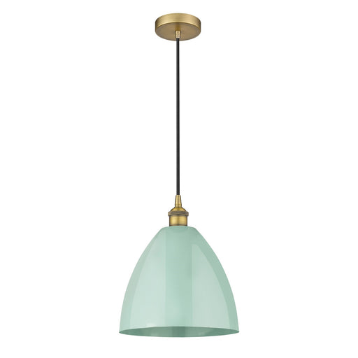 Innovations Plymouth 12in 1-Light Mini Pendant | Industrial Brushed Brass and Matte Seafoam Metal | Kitchen Island & | Model 616-1P-BB-MBD-12-SF-LED