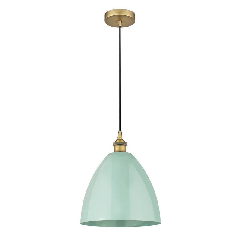 Innovations Plymouth 12in 1-Light Mini Pendant | Industrial Brushed Brass and Matte Seafoam Metal | Kitchen Island & | Model 616-1P-BB-MBD-12-SF-LED