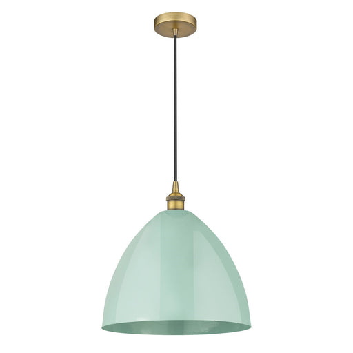 Innovations Plymouth 16in 1-Light Mini Pendant | Industrial Brushed Brass and Matte Seafoam Metal | Kitchen Island & | Model 616-1P-BB-MBD-16-SF-LED