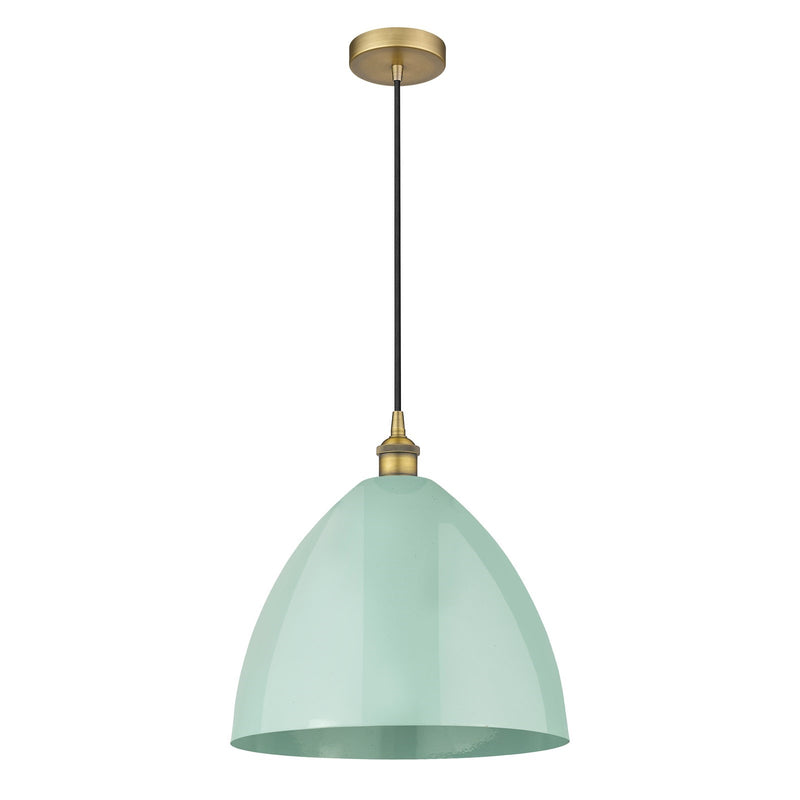 Innovations Plymouth 16in 1-Light Mini Pendant | Industrial Brushed Brass and Matte Seafoam Metal | Kitchen Island & | Model 616-1P-BB-MBD-16-SF-LED