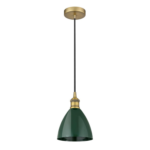 Innovations Plymouth 7.5in 1-Light Mini Pendant | Industrial Farmhouse Brushed Brass and Matte Green Metal | Kitchen | Model 616-1P-BB-MBD-75-GR-LED