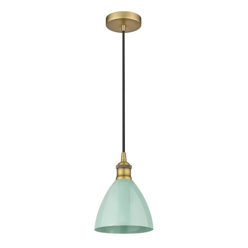 Innovations Plymouth 1-Light 7.5in Mini Pendant | Industrial Farmhouse Brushed Brass and Matte Seafoam Metal Shade | Model 616-1P-BB-MBD-75-SF-LED