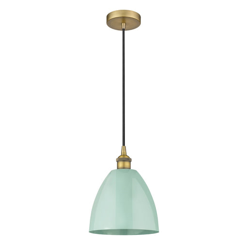 Innovations Plymouth 9in 1-Light Mini Pendant | Industrial Brushed Brass Steel and Matte Seafoam Metal | Kitchen Island & | Model 616-1P-BB-MBD-9-SF-LED