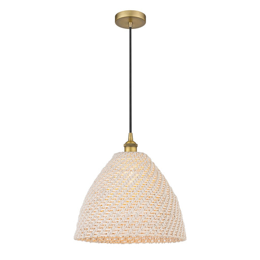 Innovations Bristol Natural 16in 1-Light Mini Pendant | Farmhouse Brushed Brass and Natural Fiber Dome Shade | Kitchen Island | Model 616-1P-BB-NBD-16-NAT