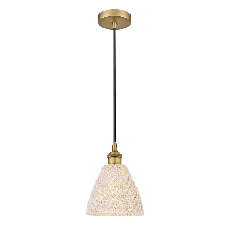 Innovations Bristol Natural 7.5in 1-Light Mini Pendant | Farmhouse Brushed Brass and Natural Fiber Dome Shade | Kitchen | Model 616-1P-BB-NBD-75-NAT