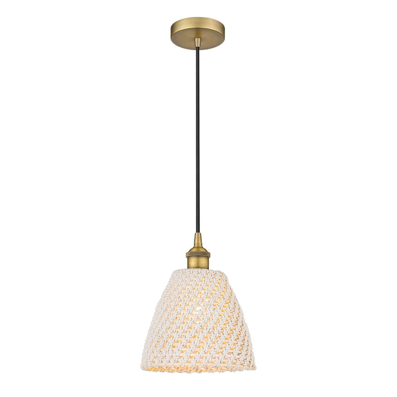 Innovations Bristol Natural 9in 1-Light Mini Pendant | Farmhouse Brushed Brass and Natural Fiber Dome Shade | Kitchen Island & | Model 616-1P-BB-NBD-9-NAT
