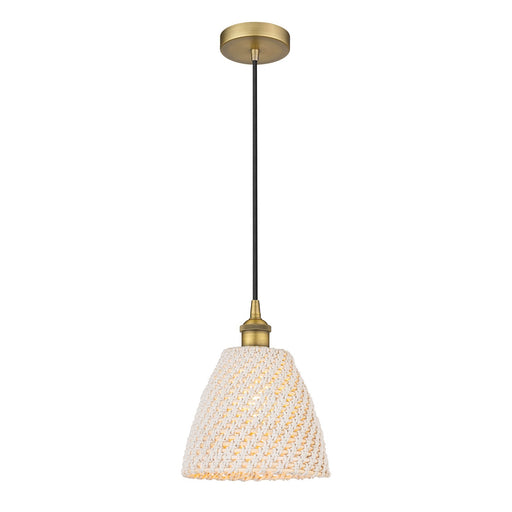 Innovations Bristol Natural 9in 1-Light Mini Pendant | Farmhouse Brushed Brass and Natural Fiber Dome Shade | Kitchen Island & | Model 616-1P-BB-NBD-9-NAT