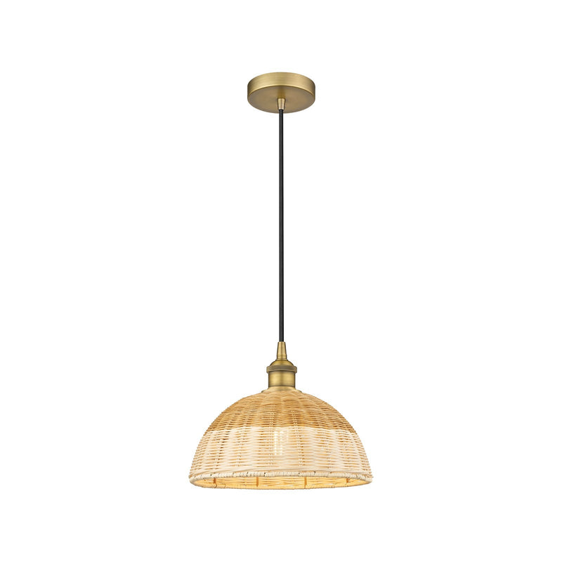 Innovations Natural Ballston Dome 12in 1-Light Mini Pendant | Farmhouse Brushed Brass and Natural Fiber Basketweave | Model 616-1P-BB-NBD2-12-NAT