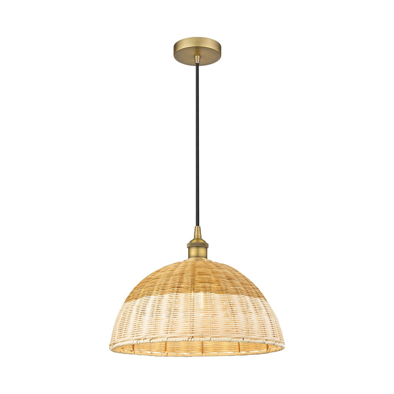 Innovations Natural Ballston Dome 16in 1-Light Mini Pendant | Farmhouse Brushed Brass and Natural Fiber Basketweave | Model 616-1P-BB-NBD2-16-NAT