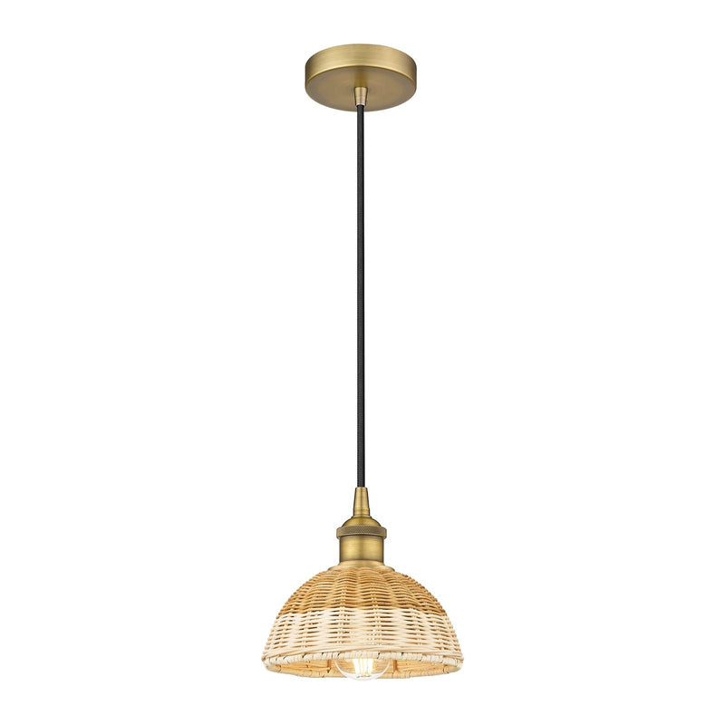 Innovations Natural Ballston Dome 7.5in 1-Light Mini Pendant | Farmhouse Brushed Brass and Natural Fiber Dome Shade | Model 616-1P-BB-NBD2-75-NAT