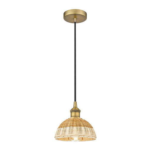 Innovations Natural Ballston Dome 7.5in 1-Light Mini Pendant | Farmhouse Brushed Brass and Natural Fiber Dome Shade | Model 616-1P-BB-NBD2-75-NAT