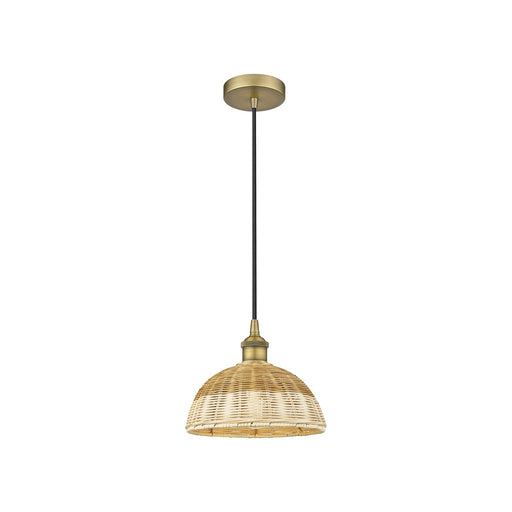 Innovations Natural Ballston Dome 9in 1-Light Mini Pendant | Farmhouse Brushed Brass and Natural Fiber Basketweave | Kitchen | Model 616-1P-BB-NBD2-9-NAT