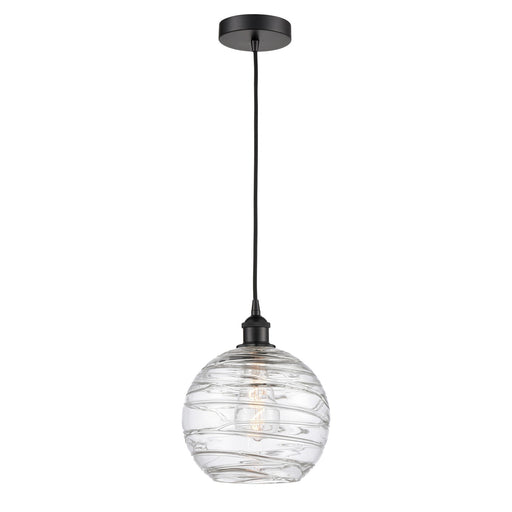 Innovations Athens Deco Swirl 10in 1-Light Mini Pendant | Industrial Matte Black Steel and Clear Deco Swirl Glass | Kitchen | Model 616-1P-BK-G1213-10CL