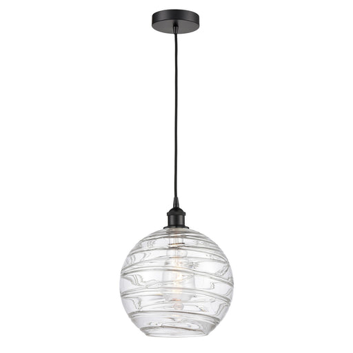 Innovations Athens Deco Swirl 12in 1-Light Mini Pendant | Industrial Matte Black Steel and Clear Deco Swirl Glass | Kitchen | Model 616-1P-BK-G1213-12CL